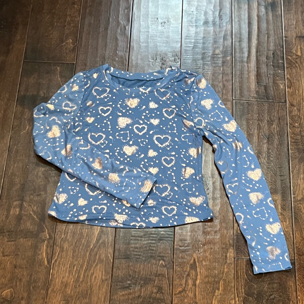 Long Sleeve Blue Heart Pattern Kids Shirt
